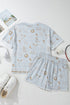 Gray Western Fashion Printed T Shirt Elastic Waist Shorts Set